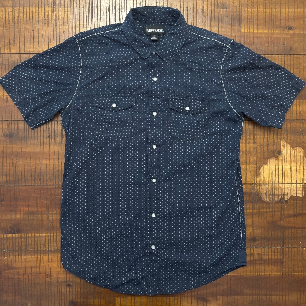 Men's Blue Short Sleeve Button Up Shirt
